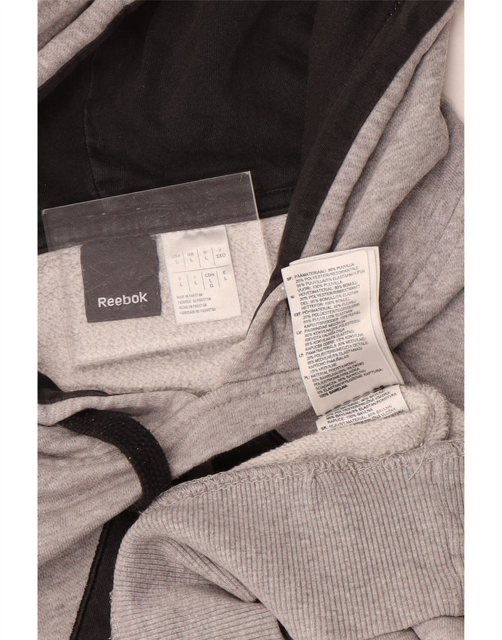 Męski sweter z kapturem Reebok z grafiką, duży, szary, bawełniany