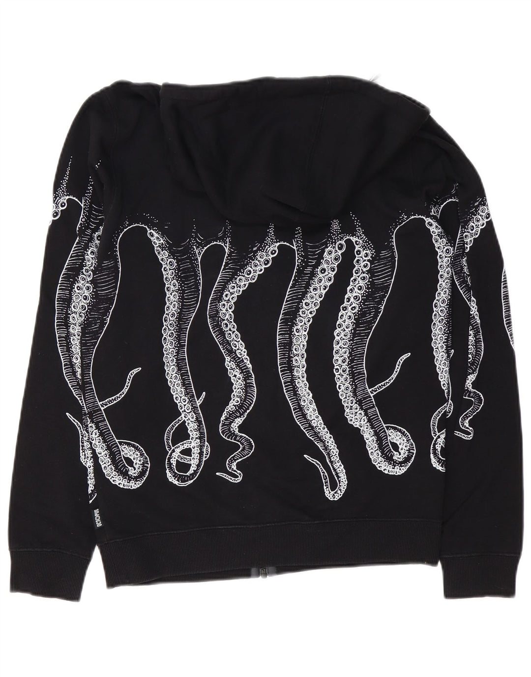 Męski sweter z kapturem i zamkiem błyskawicznym Octopus, mały, czarny, bawełniany