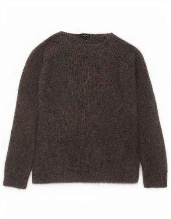 Topshop damski sweter oversize z dekoltem w łódkę UK 10 mały szary akryl