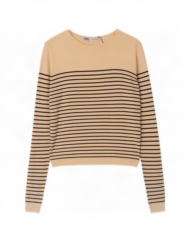 Damski sweter Zara z dekoltem w łódkę UK 10 w małe beżowe paski z wiskozy