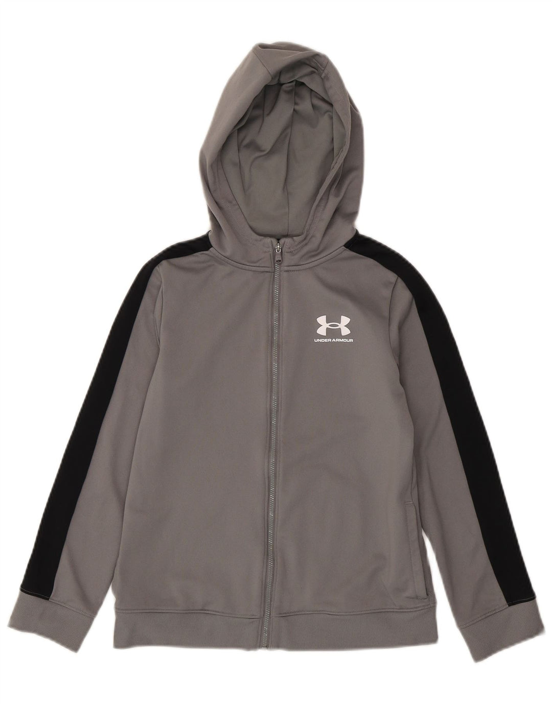 Chłopięcy sweter z kapturem i zamkiem Under Armour 9-10 lat, średnioszary, z blokami kolorów