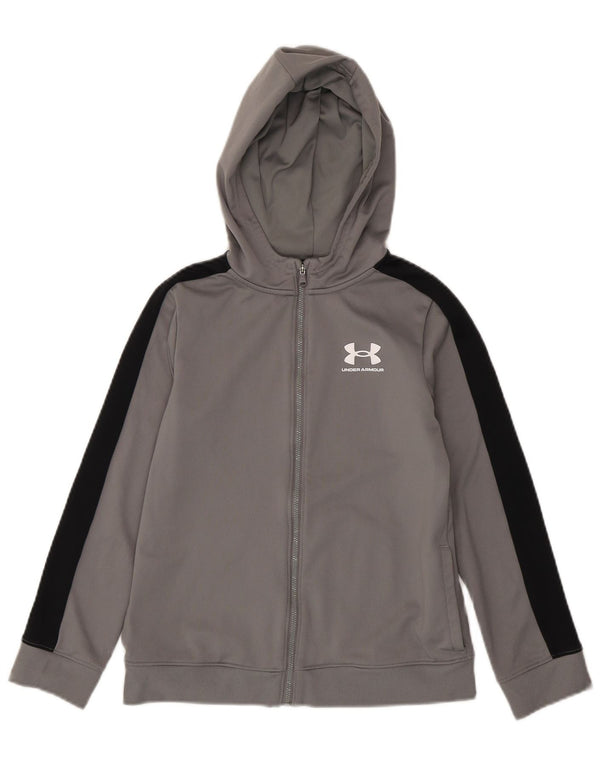 Chłopięcy sweter z kapturem i zamkiem Under Armour 9-10 lat, średnioszary, z blokami kolorów