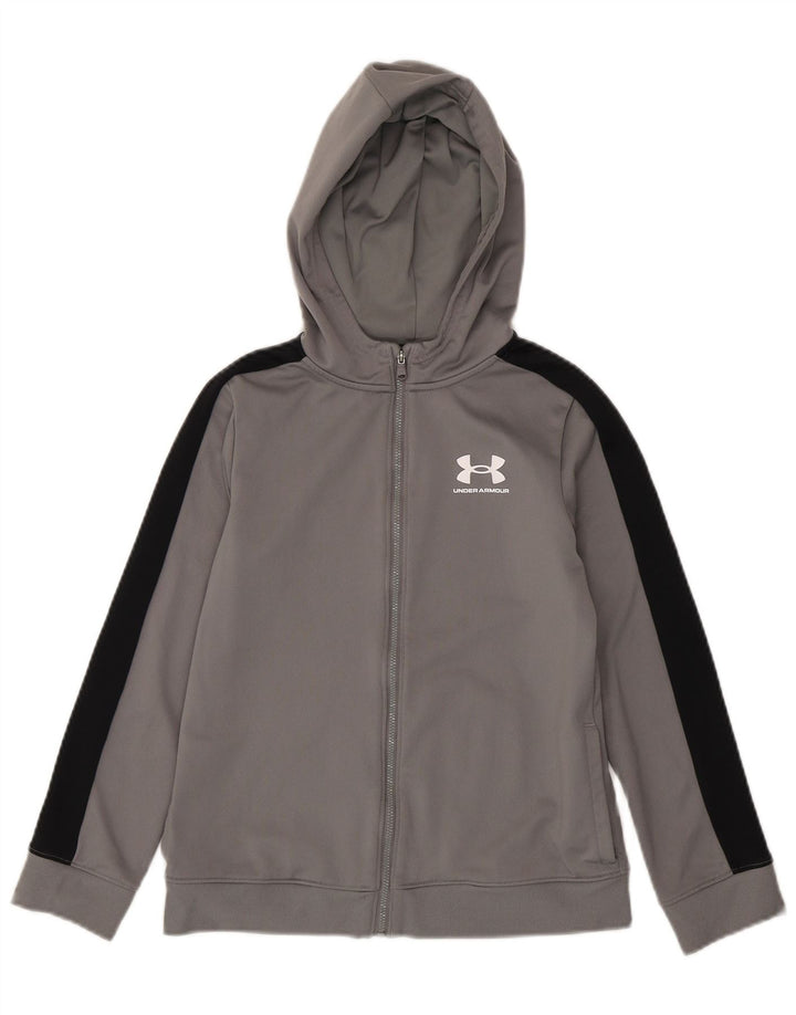 Chłopięcy sweter z kapturem i zamkiem Under Armour 9-10 lat, średnioszary, z blokami kolorów