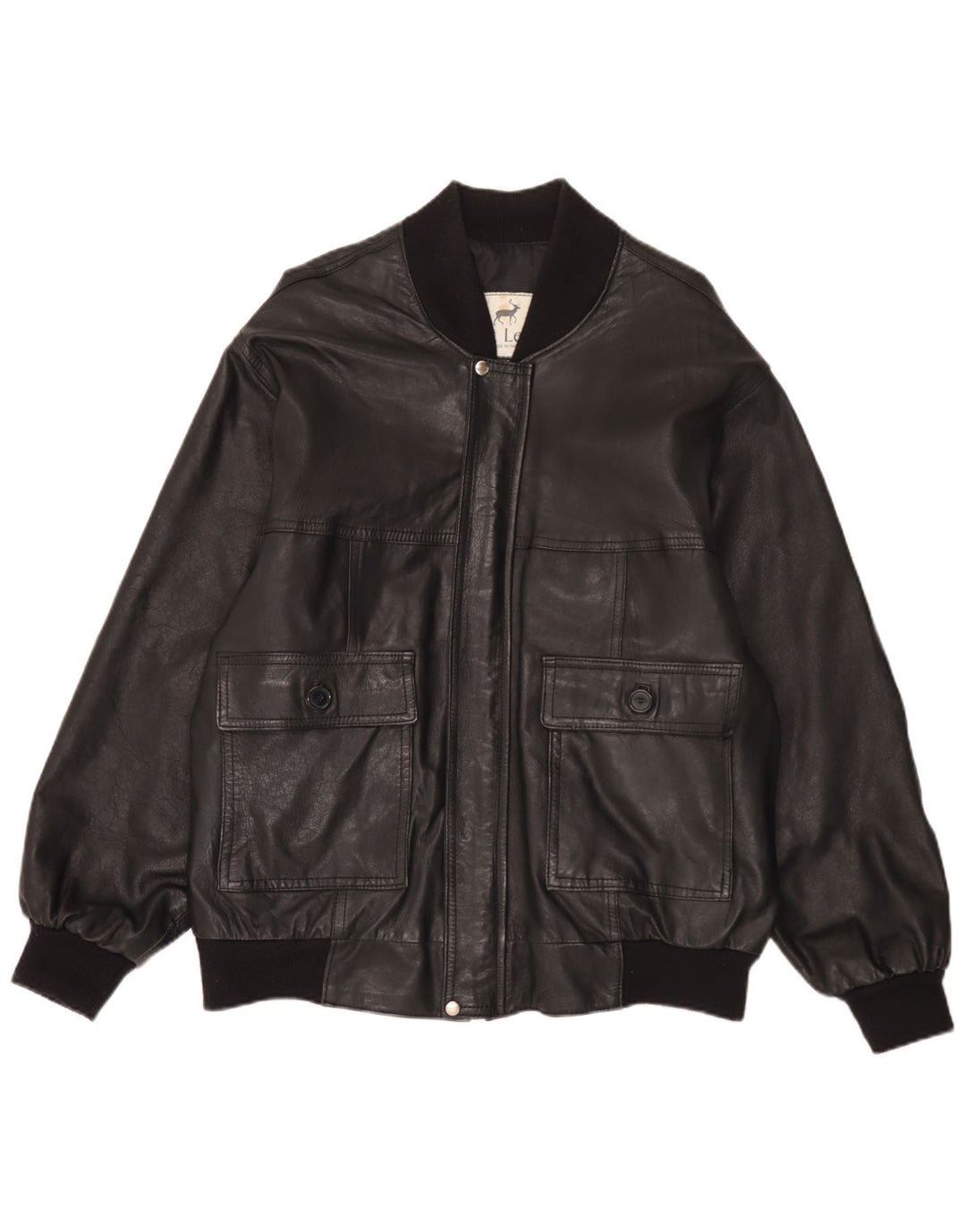 Vintage męska kurtka skórzana bomber UK 42 XL czarna skóra