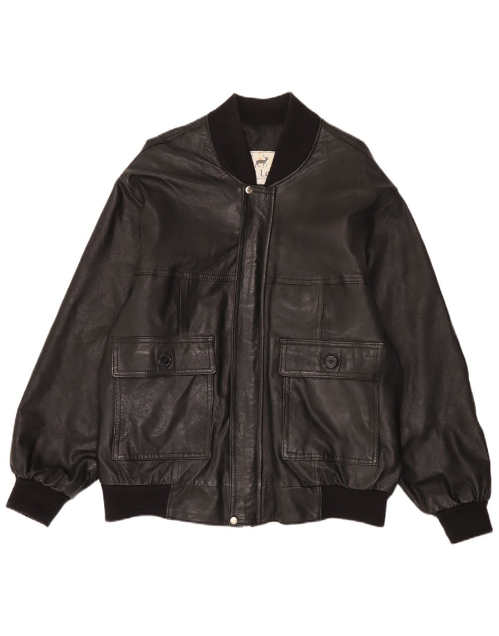 Vintage męska kurtka skórzana bomber UK 42 XL czarna skóra