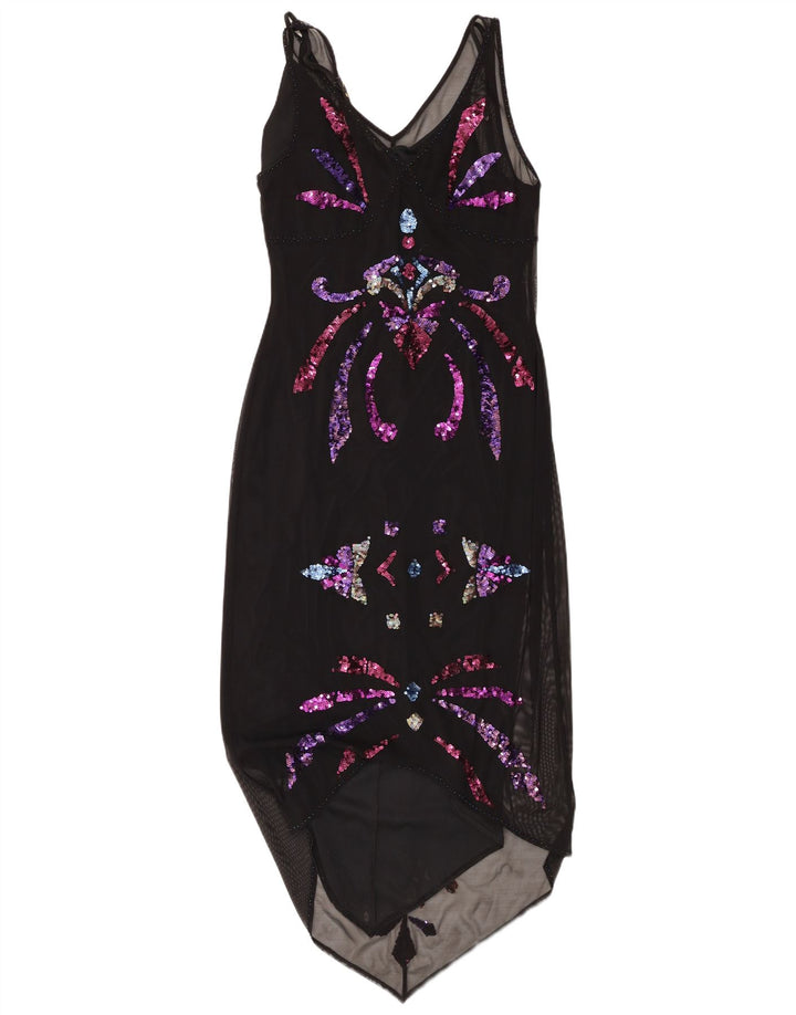 Damska asymetryczna sukienka Linea bez rękawów UK 14, średnia czarna paisley