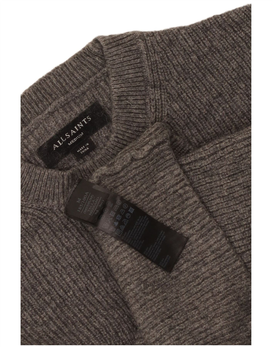 Damski sweter oversize All Saints z okrągłym dekoltem, UK 14, średni szary wełniany