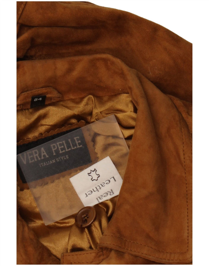 Vintage męska zamszowa kurtka bomber IT 54 2XL brązowa skóra