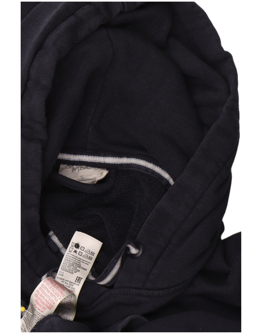 Marks & Spencer Męski sweter z kapturem, mały, granatowy, bawełniany