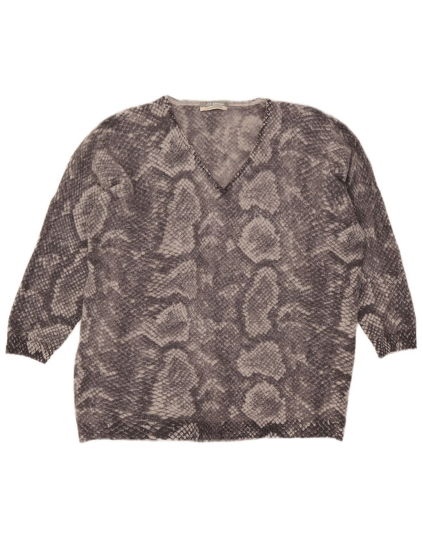 Sweter damski Marks & Spencer z dekoltem w kształcie litery V, UK 22 2XL, szary, zwierzęcy wzór