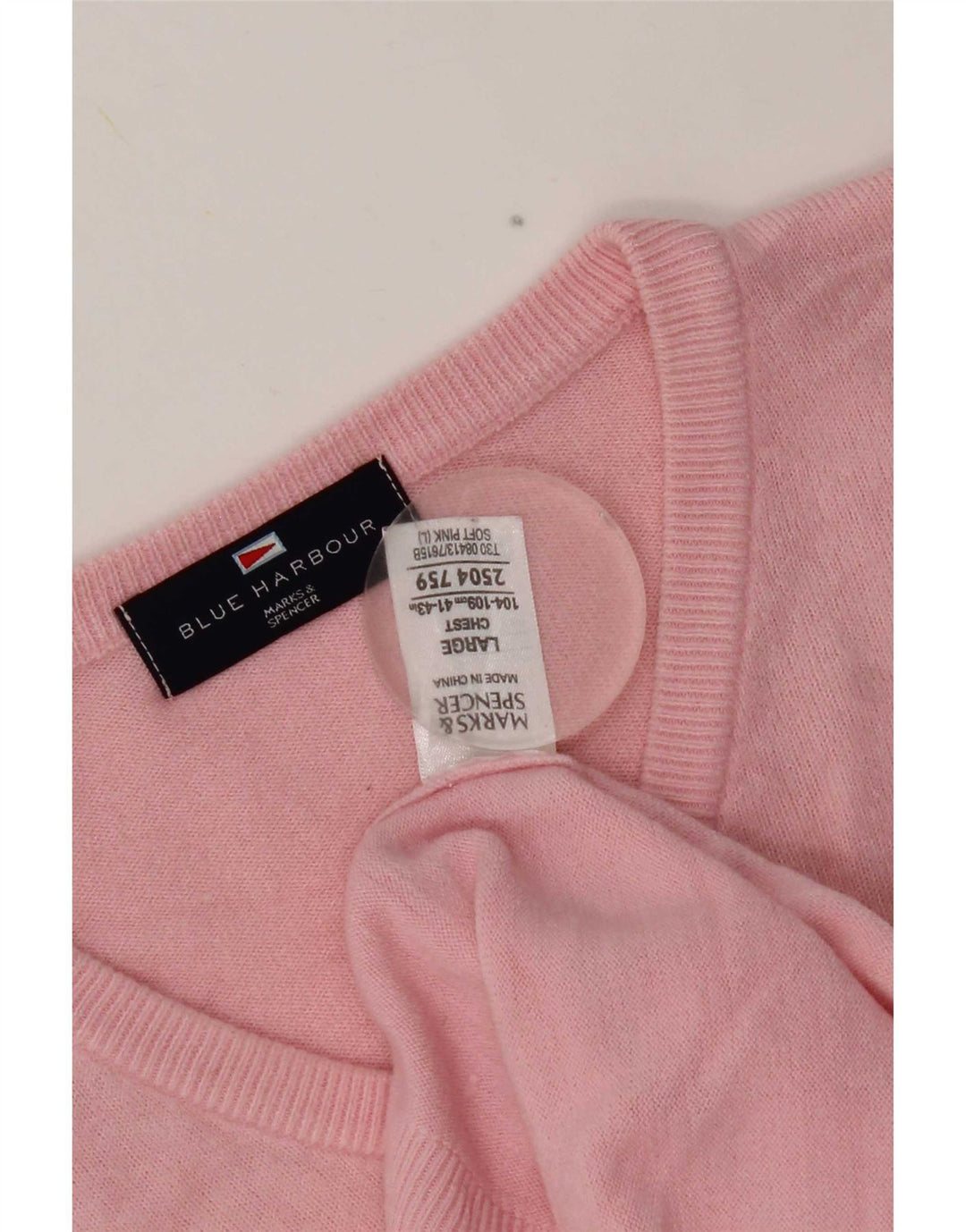 Marks & Spencer Męski sweter w kolorze niebieskim Harbor z dekoltem w kształcie litery V, duży, różowy, akrylowy