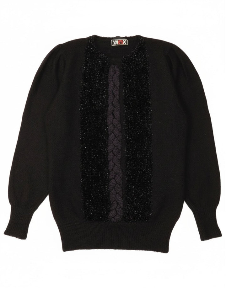 Sweter damski w stylu vintage z okrągłym dekoltem IT 44, średni czarny
