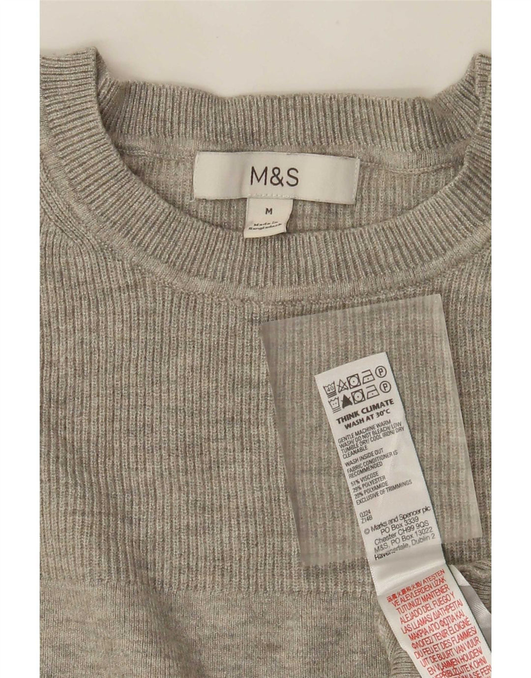 Marks & Spencer Damski top z długim rękawem UK 12, średnioszara wiskoza