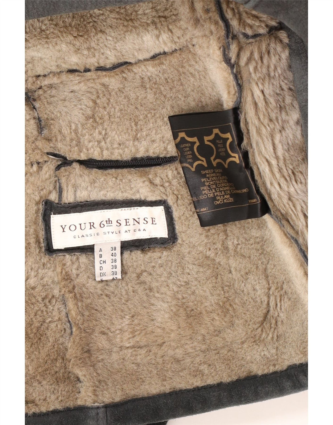 Damska kurtka shearling Your Sixth Sense UK 18 XL, szara skóra