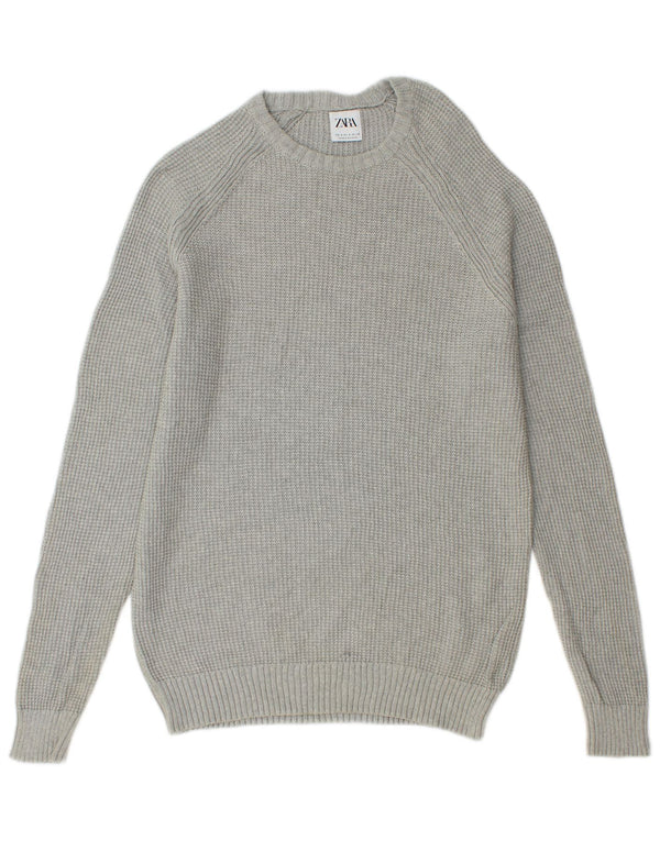 Męski sweter Zara z okrągłym dekoltem, średnioszary, bawełniany