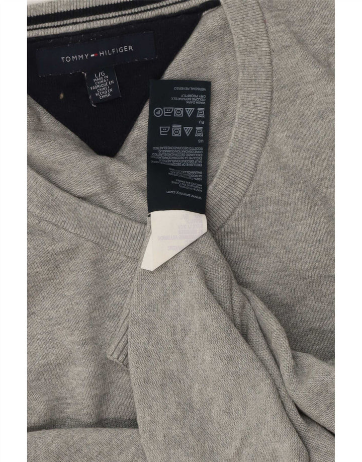 Męski sweter Tommy Hilfiger z dekoltem w kształcie litery V, duży, szary, bawełniany