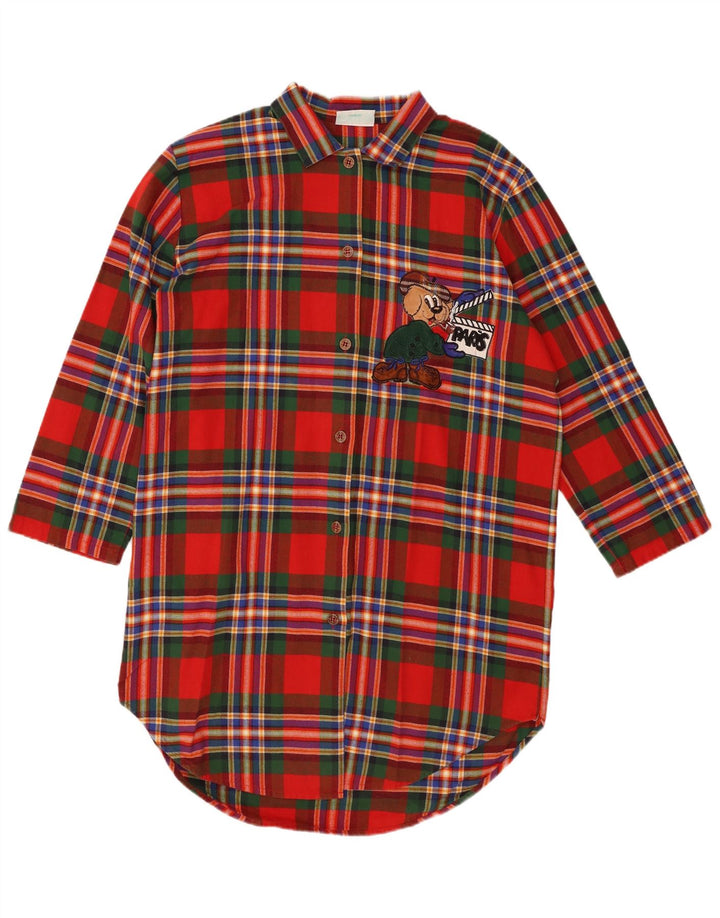 Damska sukienka koszulowa oversize VINTAGE z grafiką UK 14 w średnią czerwoną kratkę