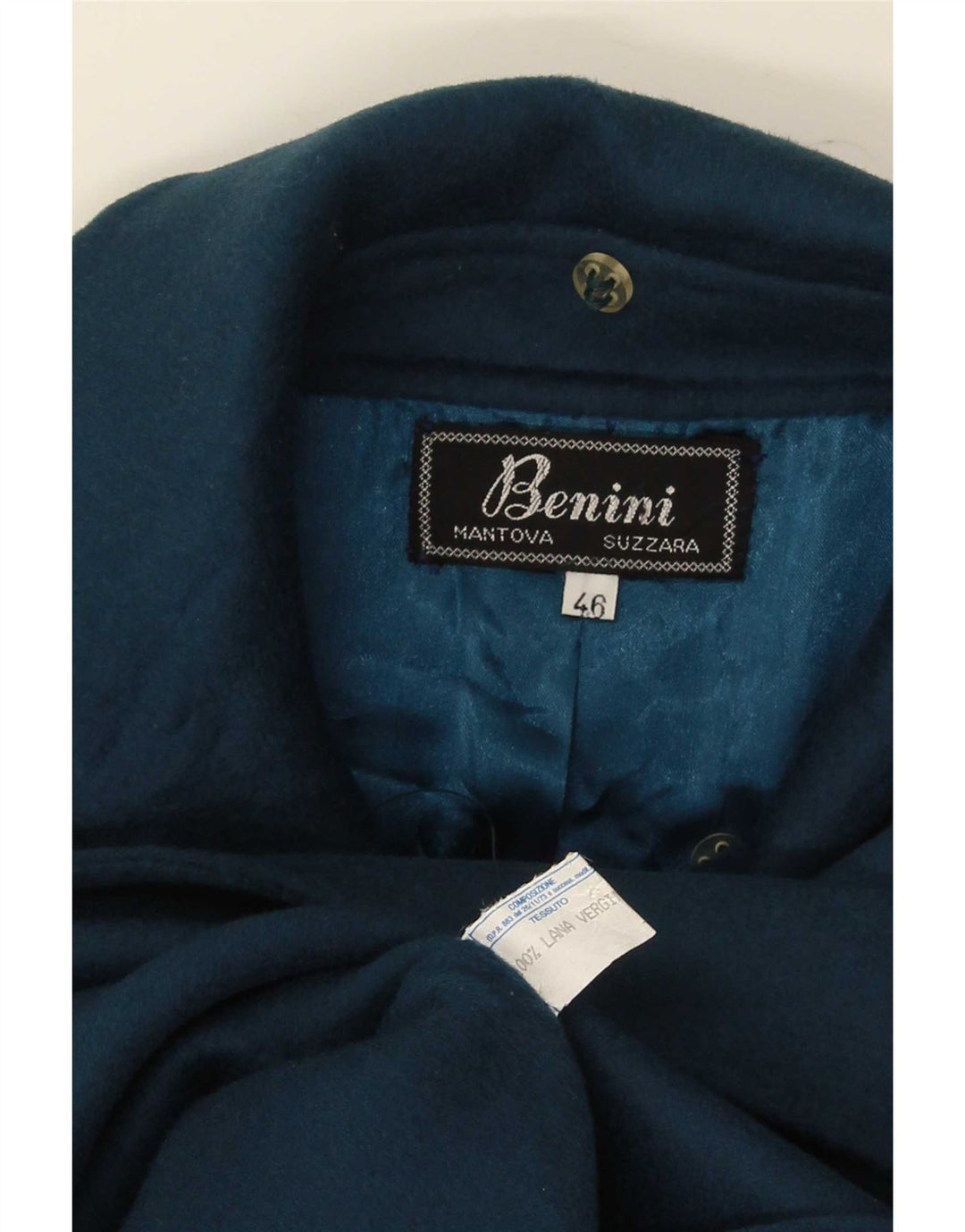 Płaszcz damski w stylu vintage IT 46, duży, granatowy, wełniany