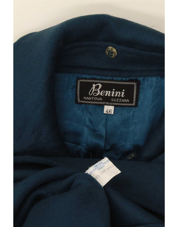 Płaszcz damski w stylu vintage IT 46, duży, granatowy, wełniany