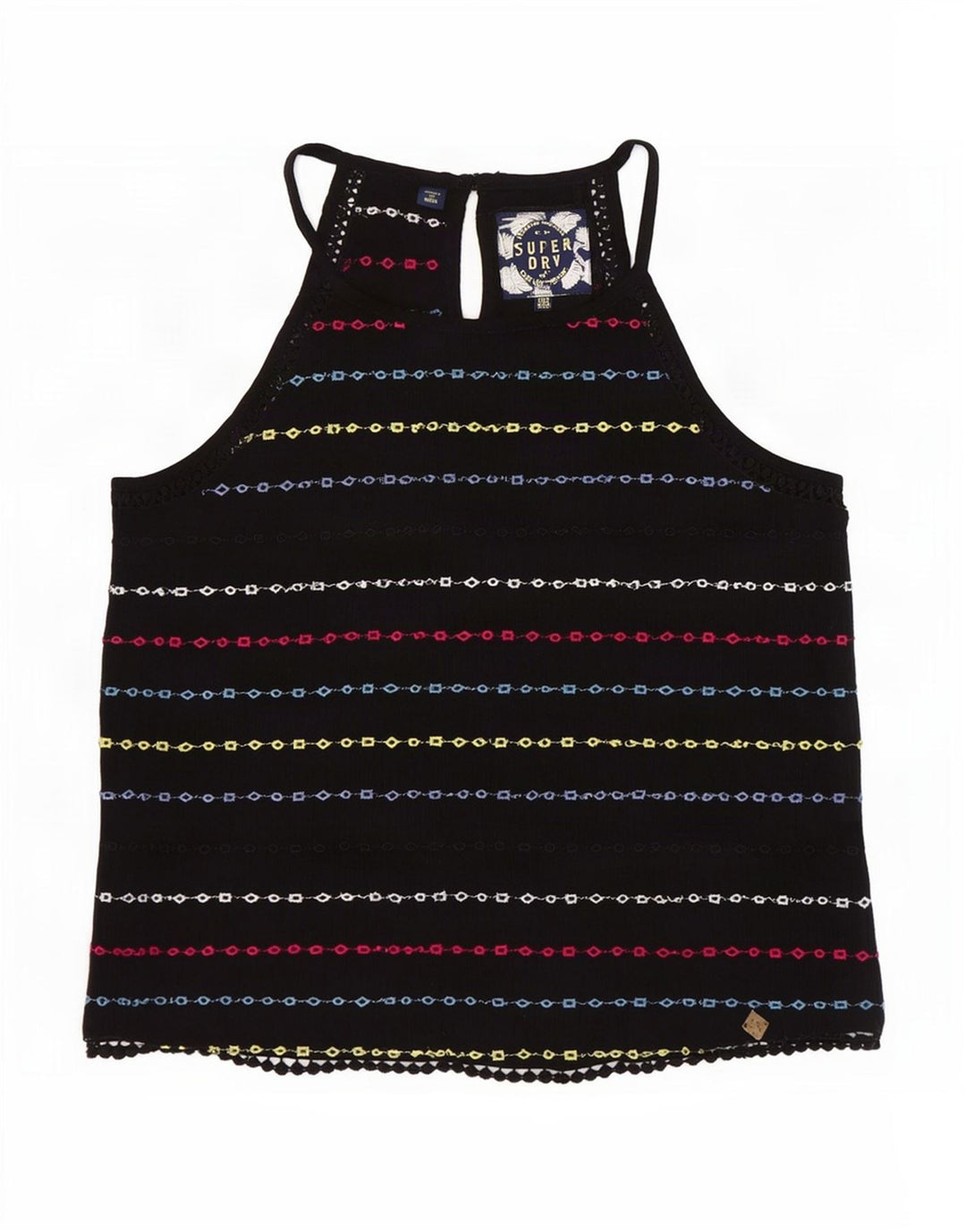 Damski top Superdry Crop Halter UK 10 w małe czarne paski, wiskoza
