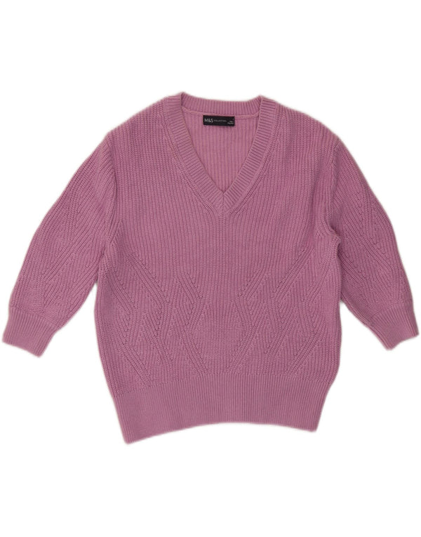 Sweter damski Marks & Spencer z rękawem 3/4 i dekoltem w kształcie litery V, UK 10, mały, różowy