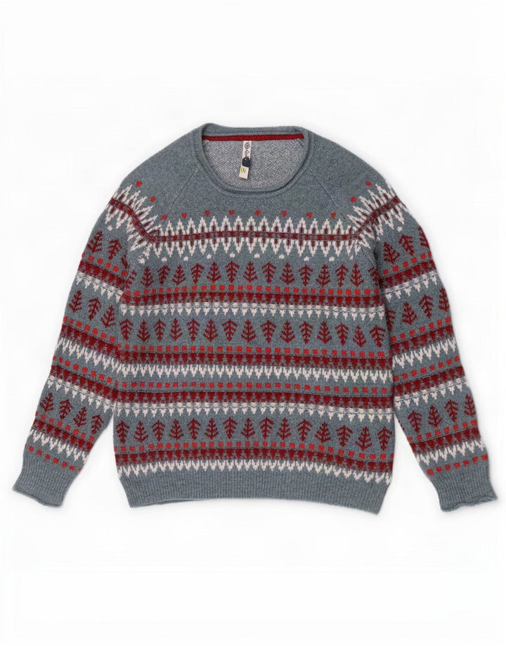 Damski sweter z okrągłym dekoltem White Stuff UK 14 Średni niebieski Fair Isle