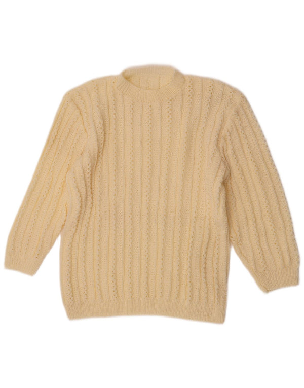 Vintage damski sweter z okrągłym dekoltem i rękawami 3/4 UK 12, średni złamanej bieli