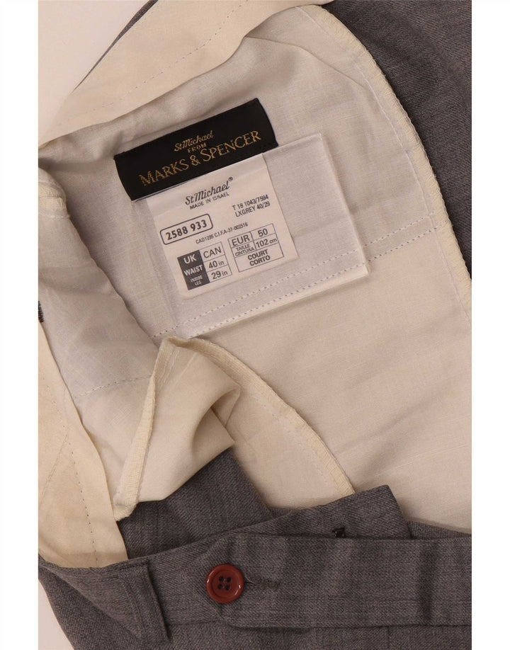 Marks & Spencer Męskie proste spodnie garniturowe W40 L29 Szara wełna