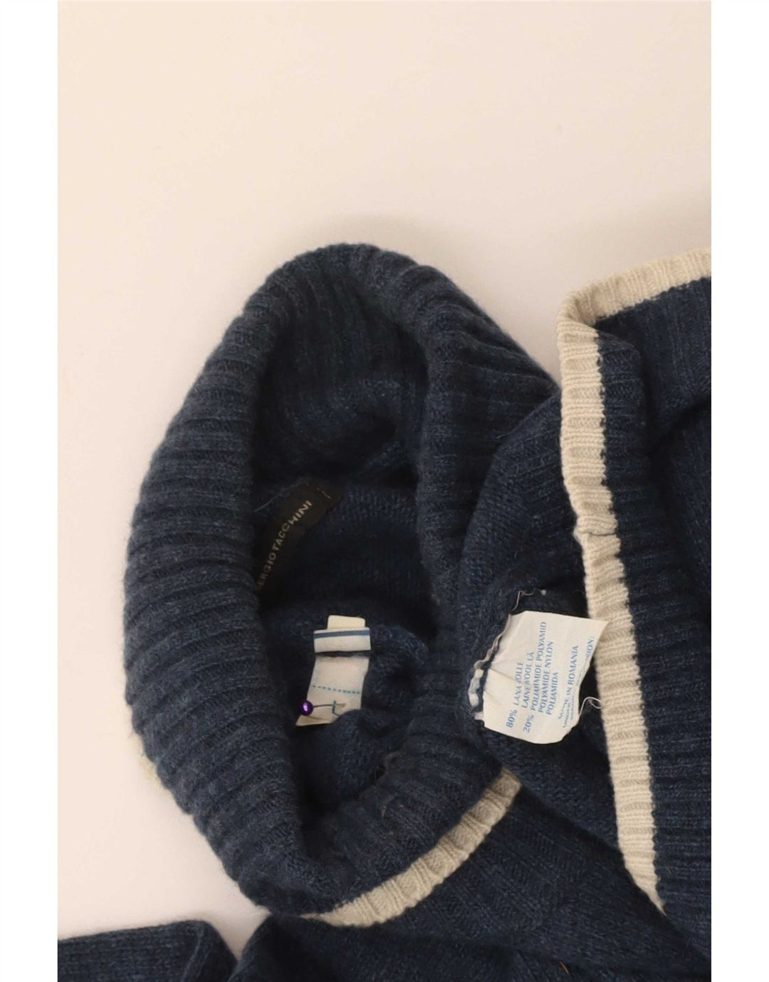 Sergio Tacchini Męski sweter z golfem, duży, granatowy, wełniany
