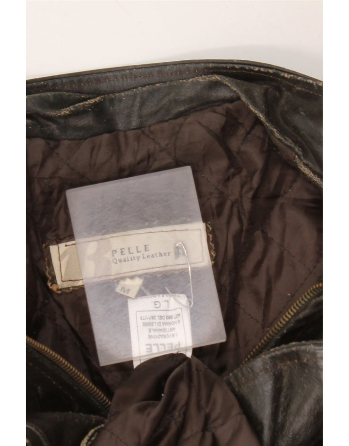 Damska kurtka skórzana VINTAGE z rękawem 3/4 UK 14, średnia brązowa skóra