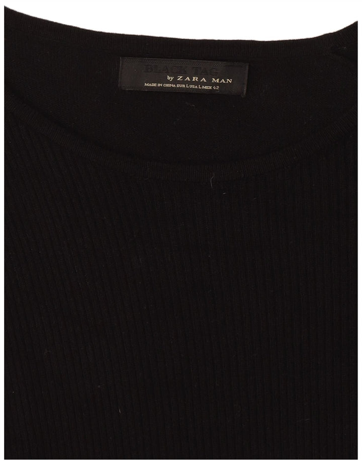 Męski sweter z dekoltem w łódkę Zara, duży, czarny