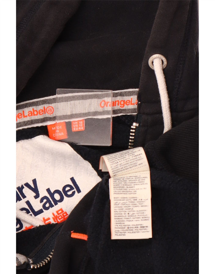 SUPERDRY Damski sweter z kapturem i zamkiem UK 16, duży, granatowy, bawełniany