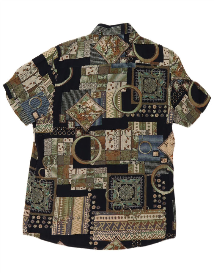 Koszula męska z krótkim rękawem VINTAGE, średnia czarna, patchworkowa wiskoza