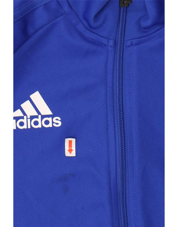 ADIDAS Boys Tracksuit Top Jacket 13-14 Years Blue Colourblock Polyester