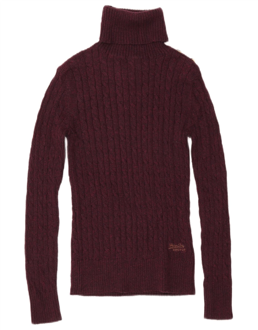 SUPERDRY Damski sweter z golfem UK 10, mały, bordowy, bawełniany