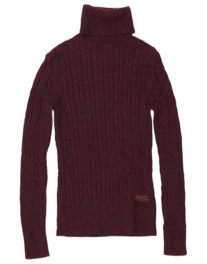 SUPERDRY Damski sweter z golfem UK 10, mały, bordowy, bawełniany
