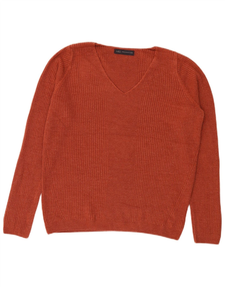 Marks & Spencer Damski sweter z dekoltem w kształcie litery V, UK 12, średni pomarańczowy akryl