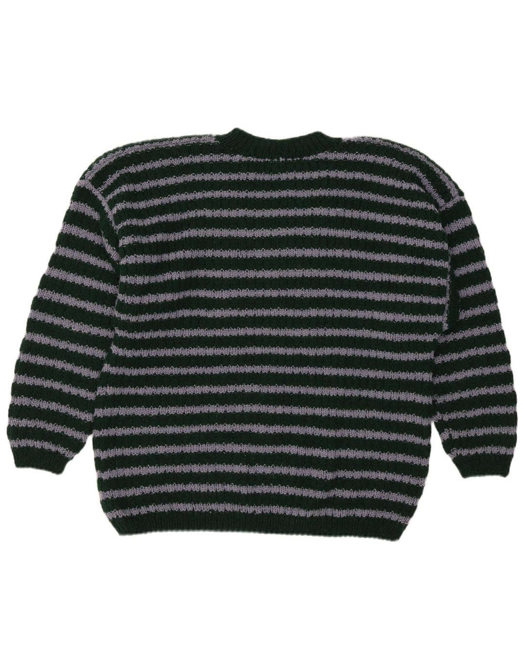 Męski sweter w stylu vintage z dekoltem w szpic, w średnie zielone paski