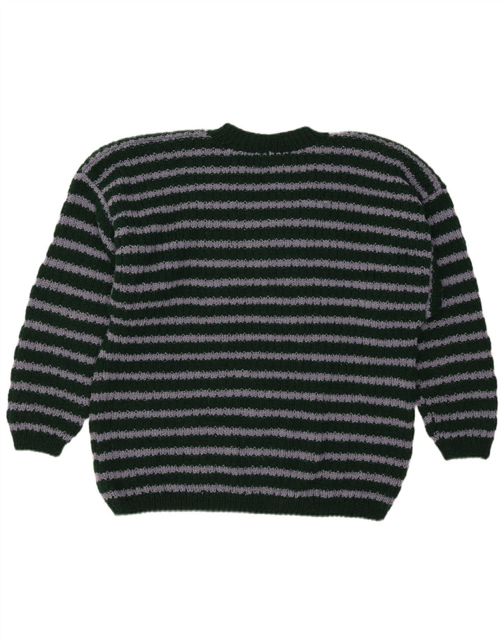 Męski sweter w stylu vintage z dekoltem w szpic, w średnie zielone paski