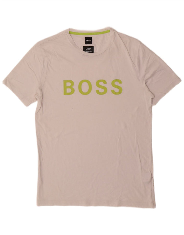 Męska koszulka z grafiką Hugo Boss, średnia biała bawełna