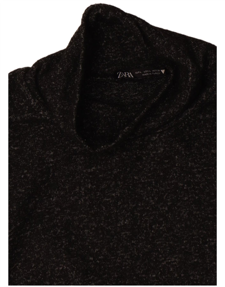 Sweter damski Zara z golfem UK 14, duży, czarny, nakrapiany