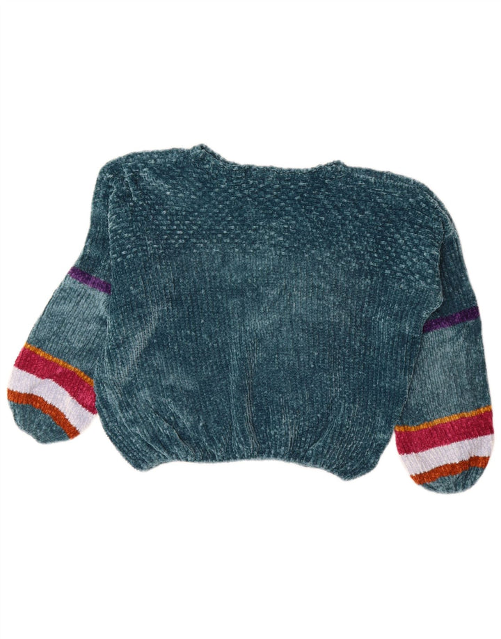 BENETTON Damski sweter welurowy z dekoltem w łódkę UK 12 w średnie zielone paski