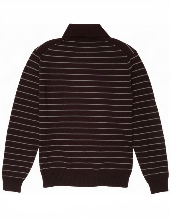 Marks & Spencer Męski sweter polo z długim rękawem, wełniany w duże bordowe paski