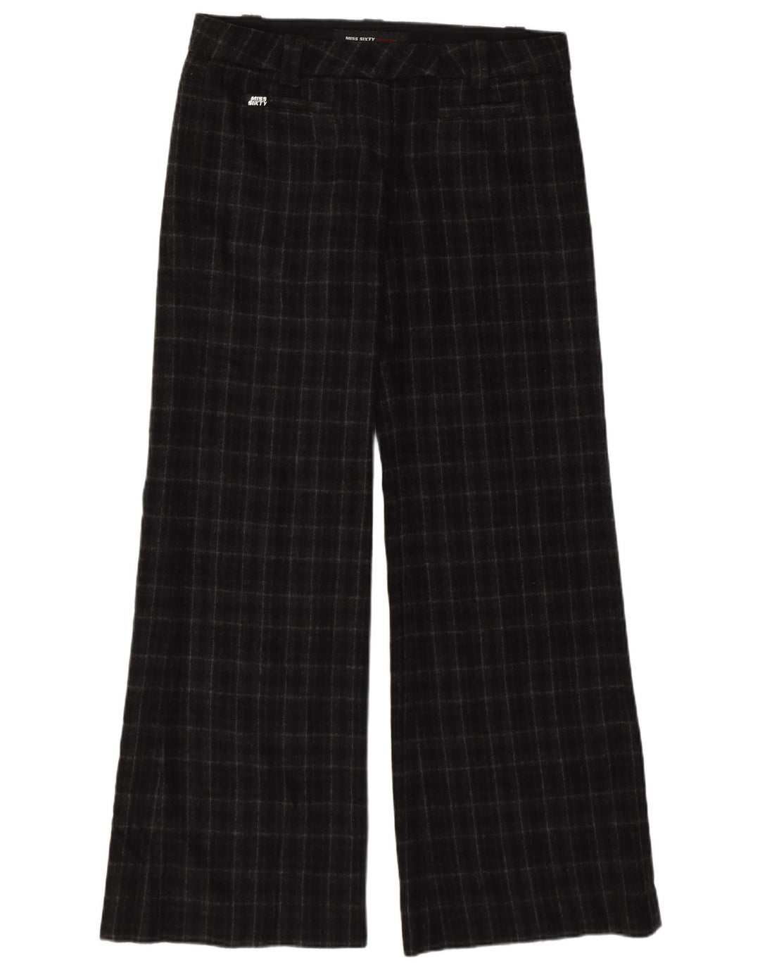 Damskie spodnie codzienne z szeroką nogawką Miss Sixty W28 L32 Wełniana czarna krata