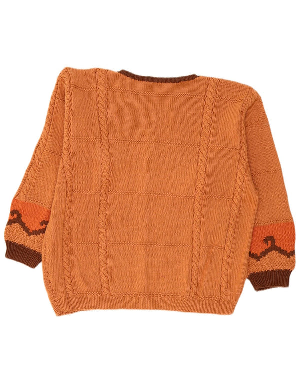 Sweter damski w stylu vintage, UK 18 XL, pomarańczowy, geometryczny