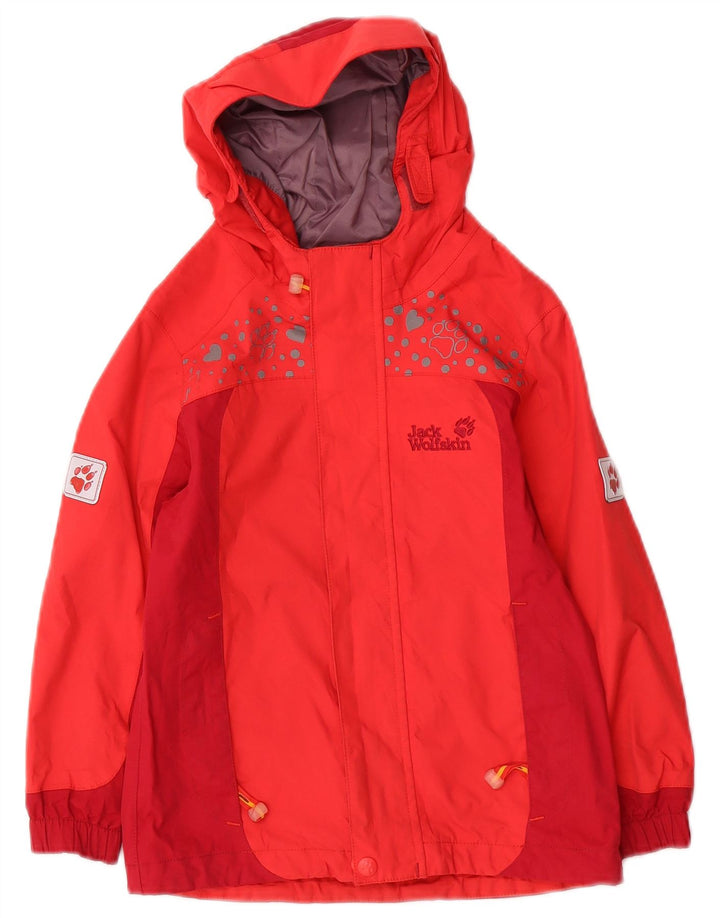 Chłopięca kurtka przeciwdeszczowa Jack Wolfskin z kapturem, 4-5 lat, poliamid w blokach kolorów w kolorze czerwonym