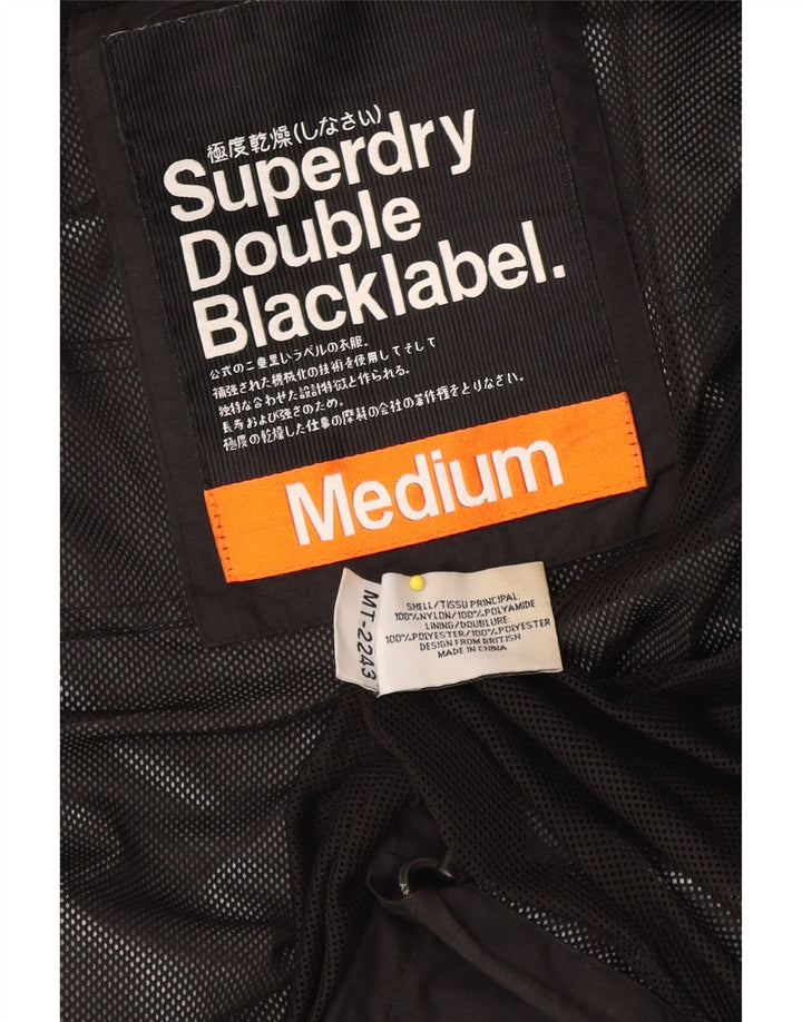 SUPERDRY Damska kurtka przeciwdeszczowa z kapturem i grafiką UK 14, średni czarny nylon