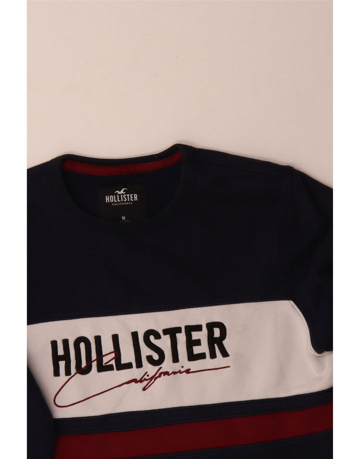Męski sweter z grafiką Hollister, średni granatowy, blok kolorów