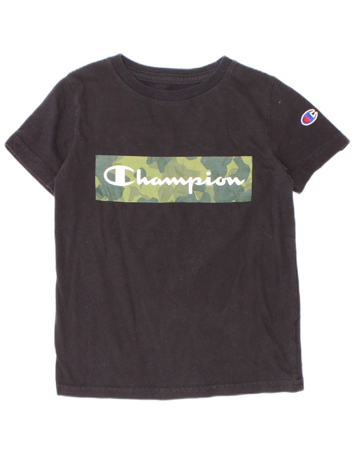 Chłopięcy T-shirt z grafiką Champion, 4-5 lat, czarna bawełna