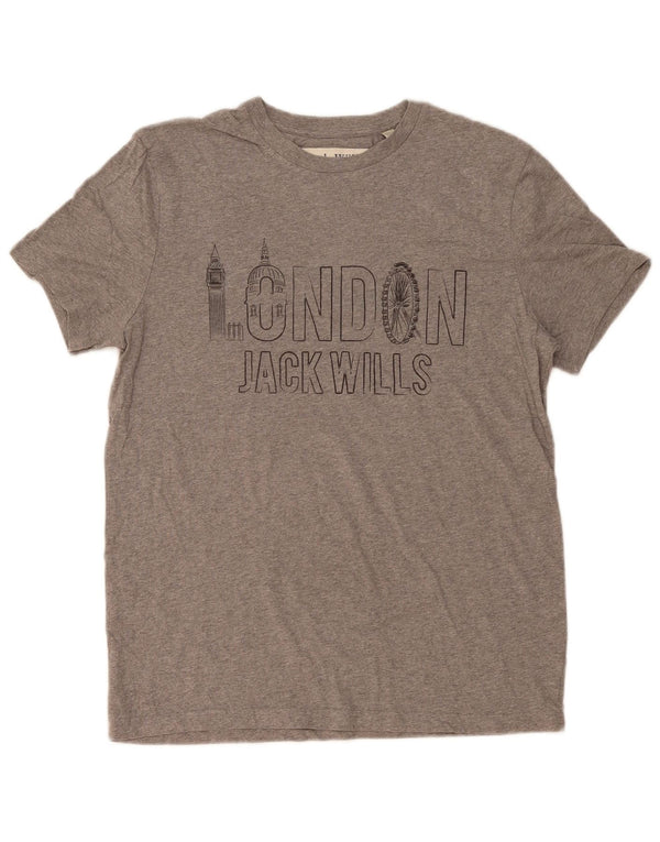 JACK WILLS Mens Graphic T-Shirt Top Medium Grey Flecked Cotton
